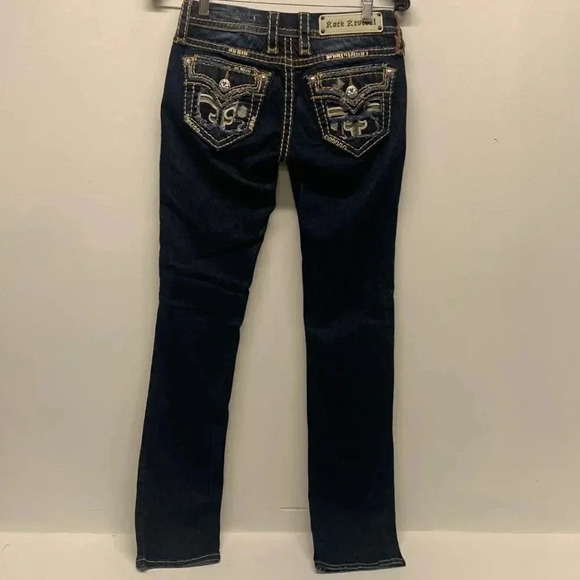 Rock Revival Jeans Karla Straight Leg Stretch Denim Jean Dark Wash Jeweled 25 - Picture 5 of 9